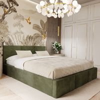 ŁÓŻKO TAPICEROWANE DO SYPIALNI 180x200 ŁÓŻKO PODWÓJNE Z POJEMNIKIEM KHAKI