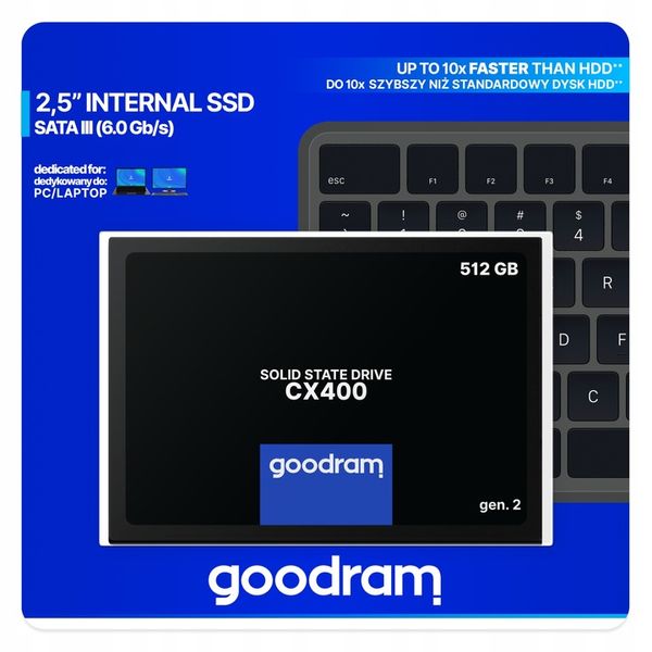Dysk SSD GOODRAM 512GB CX400 G.2 2,5 SATA3 technologia 3D NAND Flash zdjęcie 13