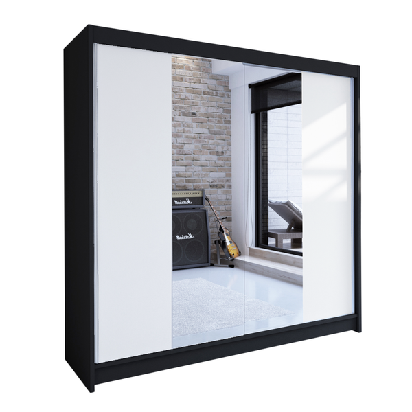 SZAFA PRZESUWNA TALIN II z lustrem 180 Garderoba - CZARNY/BIAŁY zdjęcie 1