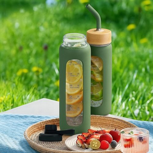 Szklana butelka na wodę z motywacją miarką z 2 słomkami bidon z ustnikiem na Arena.pl