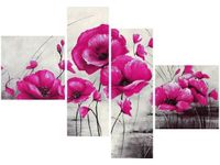100 70CM OBRAZ 4 ELEM RÓŻOWE MAKI DRUK PŁÓTNO RAMA