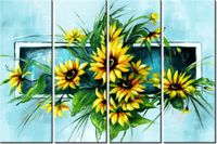120CM 80 OBRAZ 4 ELEM SŁONECZNIKI TURKUSIE ŚCIENNY