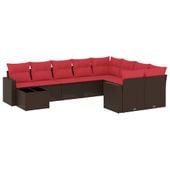 10-cz. zestaw mebli ogrodowych z poduszkami, brązowy polirattan