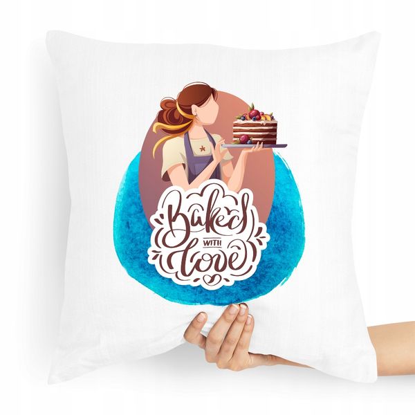 Poduszka Prezent Dla Piekarza Baked With Love Z Nadrukiem Ze Zdjęciem zdjęcie 1