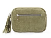 VERA PELLE torebka damska zamszowa listonoszka z paskiem V310 oliwkowa