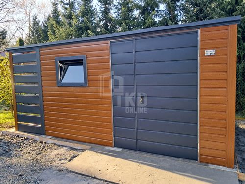 Schowek - domek ogrodowy 4x2,5m + wiata 1m  brama dwuskrzydłowa dach TKD390 na Arena.pl