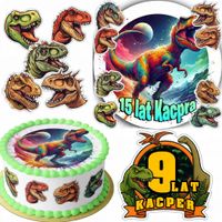 ZESTAW OPŁATEK NA TORT 20CM + 16 POSTACI - DINO DINOZAUR + IMIĘ 15CM 18CM