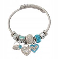 Bransoletka charms modułowa sztywna regulowana kolor srebrny Serce 03