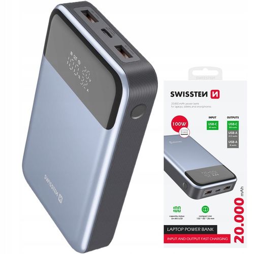 Powerbank 20000 mAh 100W do laptopa smartfona 2x USB-A 1x USB-C KOMPAKTOWY na Arena.pl