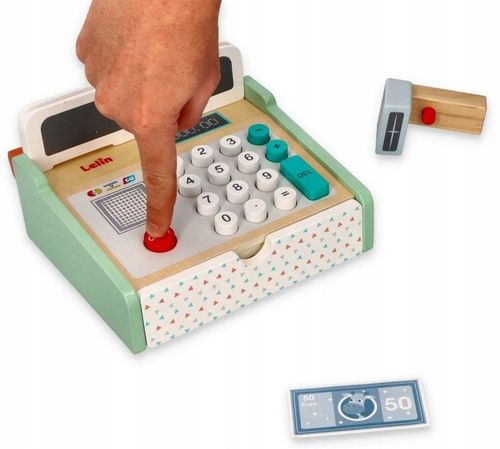Drewniana kasa fiskalna ze skanerem Do przedszkola Do sklepu Dla dziecka na Arena.pl