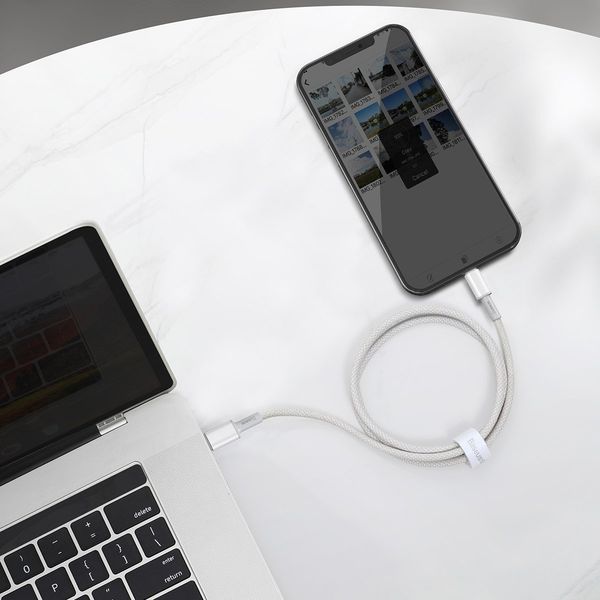 kabel usb-c do lightning baseus high density braided, 20w, pd, 2m (biały) zdjęcie 3