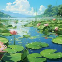 Plakat 80x80cm Sielankowy Staw Lilii