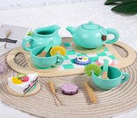 Duży drewniany zestaw herbaciany kawowy serwis cukiernia taca (W056)