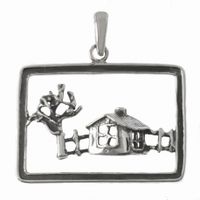 SREBRNY WISIOREK PEJZAŻ Z DOMKIEM PRÓBA SREBRA 925