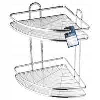 PÓŁKA ŁAZIENKOWA NAROŻNA POD PRYSZNIC WISZĄCA 2 PÓŁKI ŚCIENNA CHROM