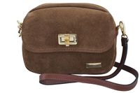 Mała zamszowa listonoszka ze złotym zapięciem - Brązowa