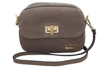 Mała zamszowa listonoszka ze złotym zapięciem - Beżowa ciemna