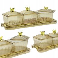 ZESTAW 3 POJEMNIKÓW PRZEZROCZYSTYCH ZE ZŁOTYMI ELEMENTAMI Z PODSTAWKĄ