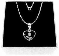 NASZYJNIK SREBRNY SERCE RÓŻA 55cm CYRKONIE SZLIF DIAMENTOWY SREBRO 925