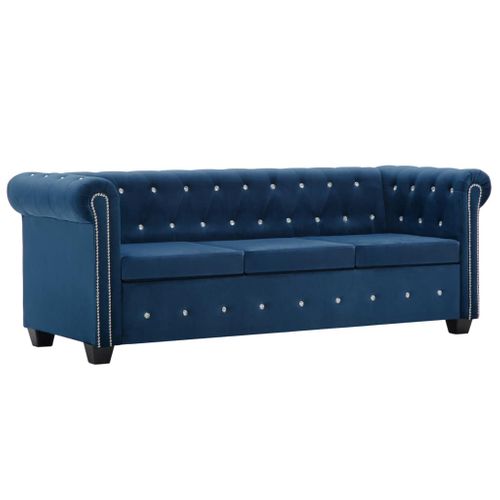 Sofa Chesterfield, 3-os., aksamit, 199x75x72 cm, niebieska na Arena.pl
