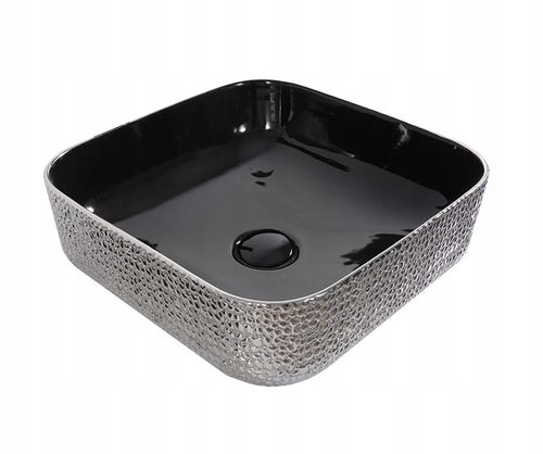 NOWOCZESNA Umywalka Ceramiczna RODO BLACK/SILVER na Arena.pl