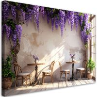 Obraz do salonu sypialni, Fioletowe Kwiaty Kawiarnia 90x60