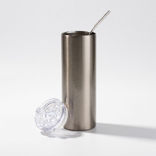 Kubek 600 ml ze słomką do sublimacji - srebrny, pokrywka ze sztucznym lodem na Arena.pl