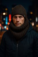 WEŁNIANY KOMPLET Męski CZAPKA + KOMIN ciepły zimowy 50% WEŁNA BRĄZ JAKOŚĆ