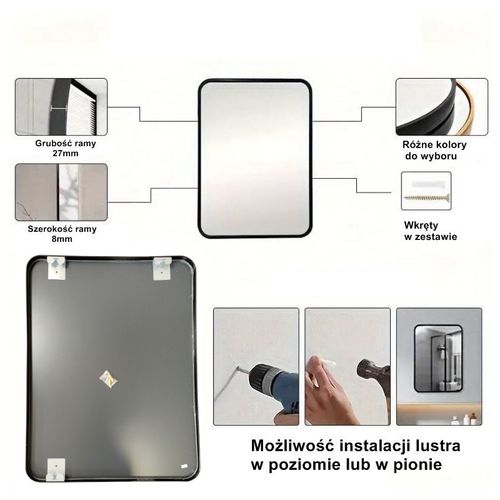 Lustro LOFT 60x80cm złote  FX-05 ścienne łazienkowe do salonu sypialni loftowe Industrialne minimalistyczne na Arena.pl