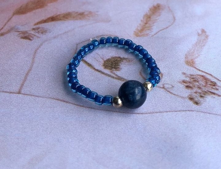 PIERŚCIONEK Z AGATEM TURMALINOWYM KORALIKI INDYGO zdjęcie 5