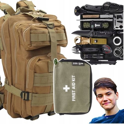 Plecak Militarny Brązowy + Zestaw Przetrwania + Mini Apteczka Podręczna na Arena.pl