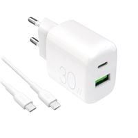 ładowarka sieciowa usb-a usb-c z kablem usb-c 30w 1.2m - biała