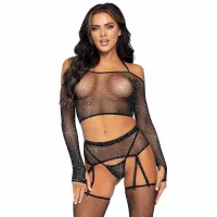 leg avenue zestaw 4-częściowy kabaretka z kryształkami czarny one size