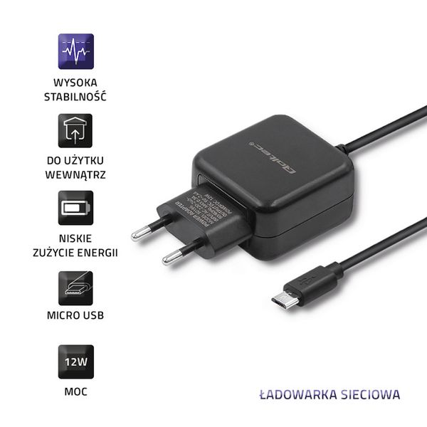 Qoltec Ładowarka sieciowa 5V | 2.4A | 12W | MicroUSB | Czarna zdjęcie 3