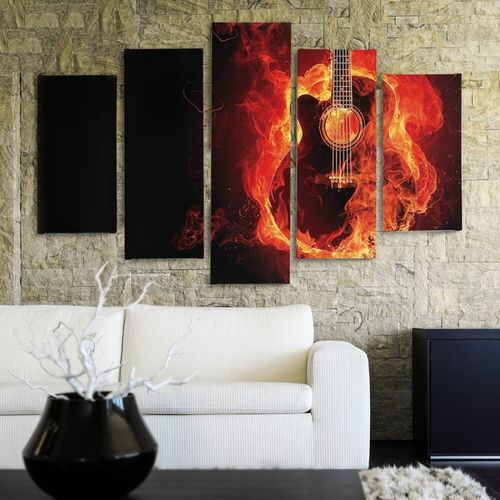 Obraz pięcioczęściowy na płótnie Canvas, pentaptyk typ A, Płonąca gitara 150x100 na Arena.pl