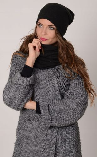 POLSKI Komplet CZAPKA + KOMIN Tunel Szal - CZARNY komplet damski na na Arena.pl