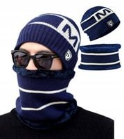 Ciepły Zimowy Męski Komplet Tunel Czapka Komin Na Zimę Ocieplany