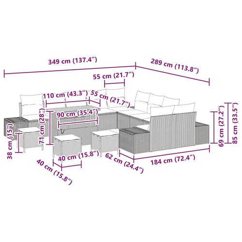 Zestaw Sof na Ogród 13 pcs Czarny i kremowy 110 x 55 x 71 cm na Arena.pl