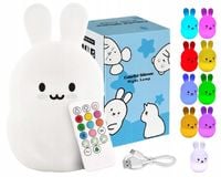 LAMPKA NOCNA XL DLA DZIECI KRÓLIK SILIKON KOLOROWA RGB LED USB + PILOT