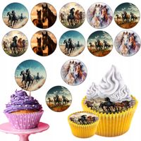 OPŁATEK na BABECZKI MUFFINKI zestaw na urodziny 12szt. - KOŃ HOBBY HORSE