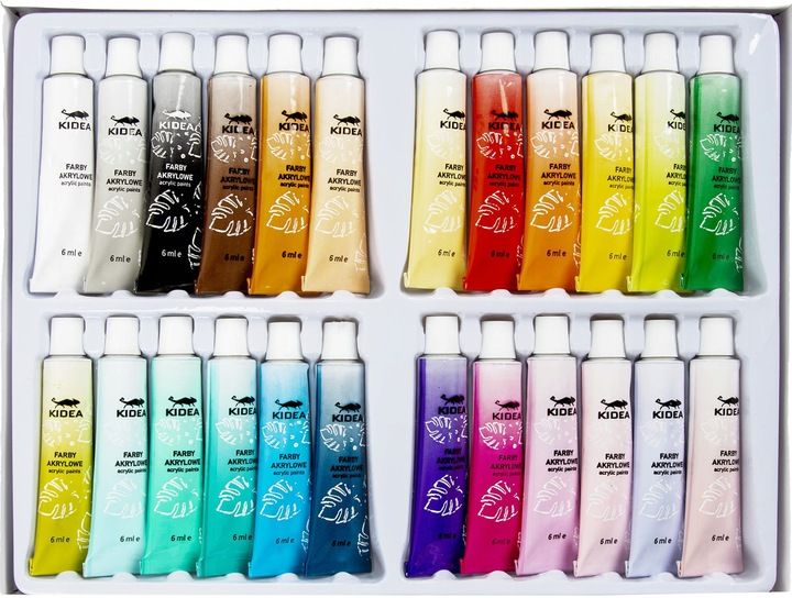 Farby akrylowe Kidea 24 szt. x 6 ml WYSOKIE KRYCIE niezwykle wydajne szkoły zdjęcie 3