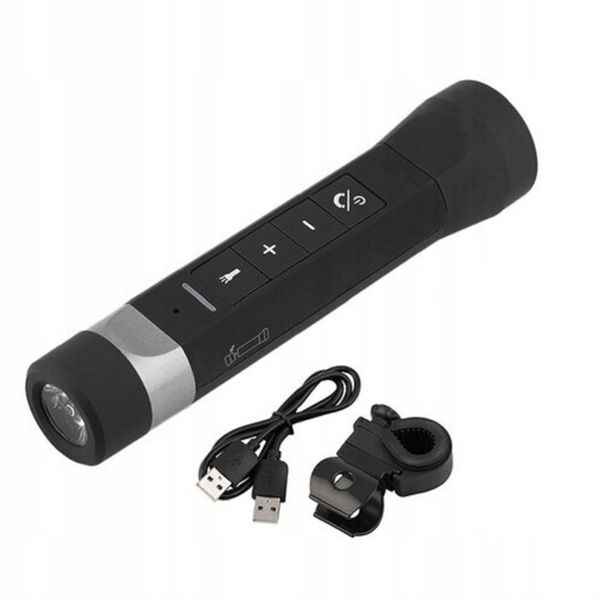AKUMULATOROWY GŁOŚNIK ROWEROWY Z LATARKĄ POWERBANKIEM MP3 USB UCHWYT ROWER zdjęcie 1