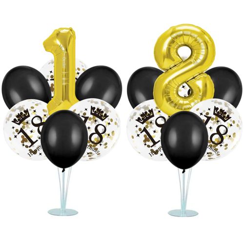 Zestaw balonów na stojaku 18 urodziny, czarno-złoty na Arena.pl