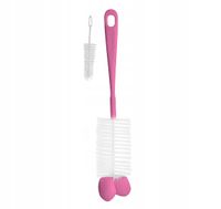 Szczotka do butelek i smoczków z gąbką i mini szczoteczką - Różowa