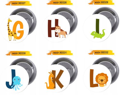 Przypinki buttony LITERKI DLA DZIECI - Q na Arena.pl