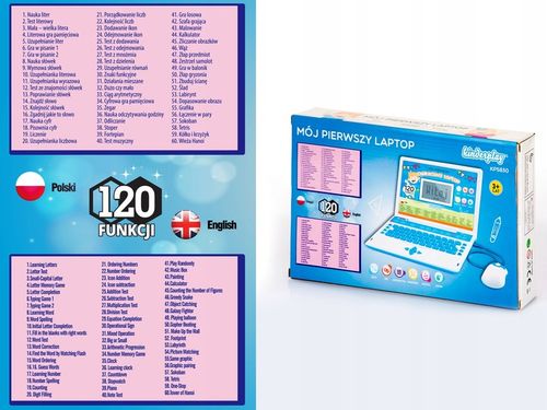 KINDERPLAY LAPTOP DLA DZIECI EDUKACYJNY DO NAUKI LITEREK LICZENIA 120 OPCJI na Arena.pl