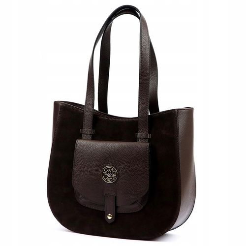 Torebka skórzana zamszowa A4 Gregorio shopper klasyczna 1729 ciemny brąz na Arena.pl