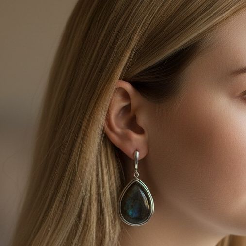Kolczyki z Labradorytem w srebrze oksydowanym zdjęcie 2