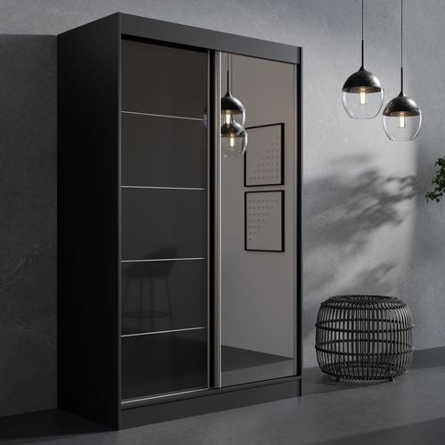 Szafa przesuwna z lustrem Como 2D1L 120 Czarna (lacobel) na Arena.pl