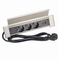 Przedłużacz biurkowy wpuszczany prostokątny 3 gniazda + 2USB, Inox